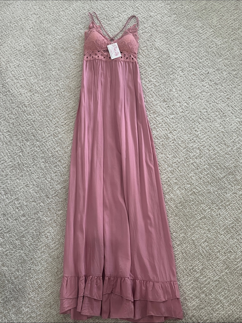 Pink Lily Rose Pink Crochet-Top Maxi Dress